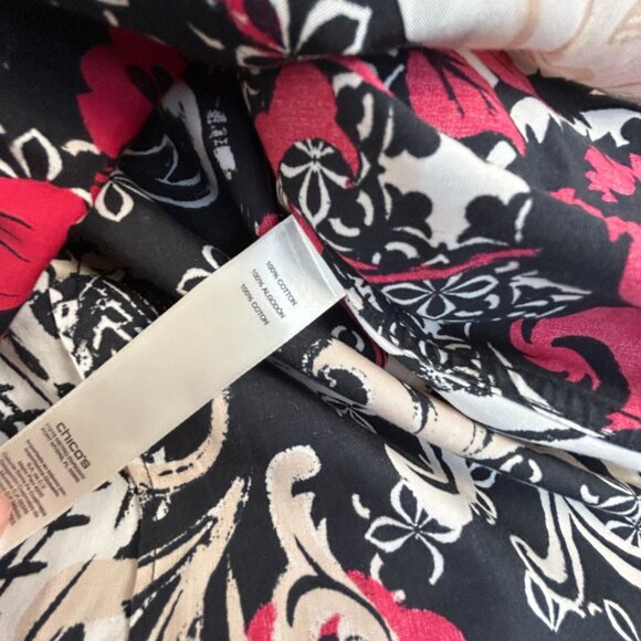 Chico's Womens Effortless Caroline Asian-Floral No Iron Shirt Size 2 Black/Red - Picture 8 of 8